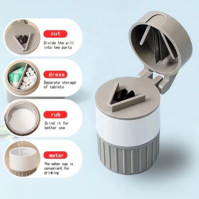 Four-in-one Dust-proof Pill Box with Pill Cutter Portable 6.3*4.2cm ABS Pill Dispenser Box